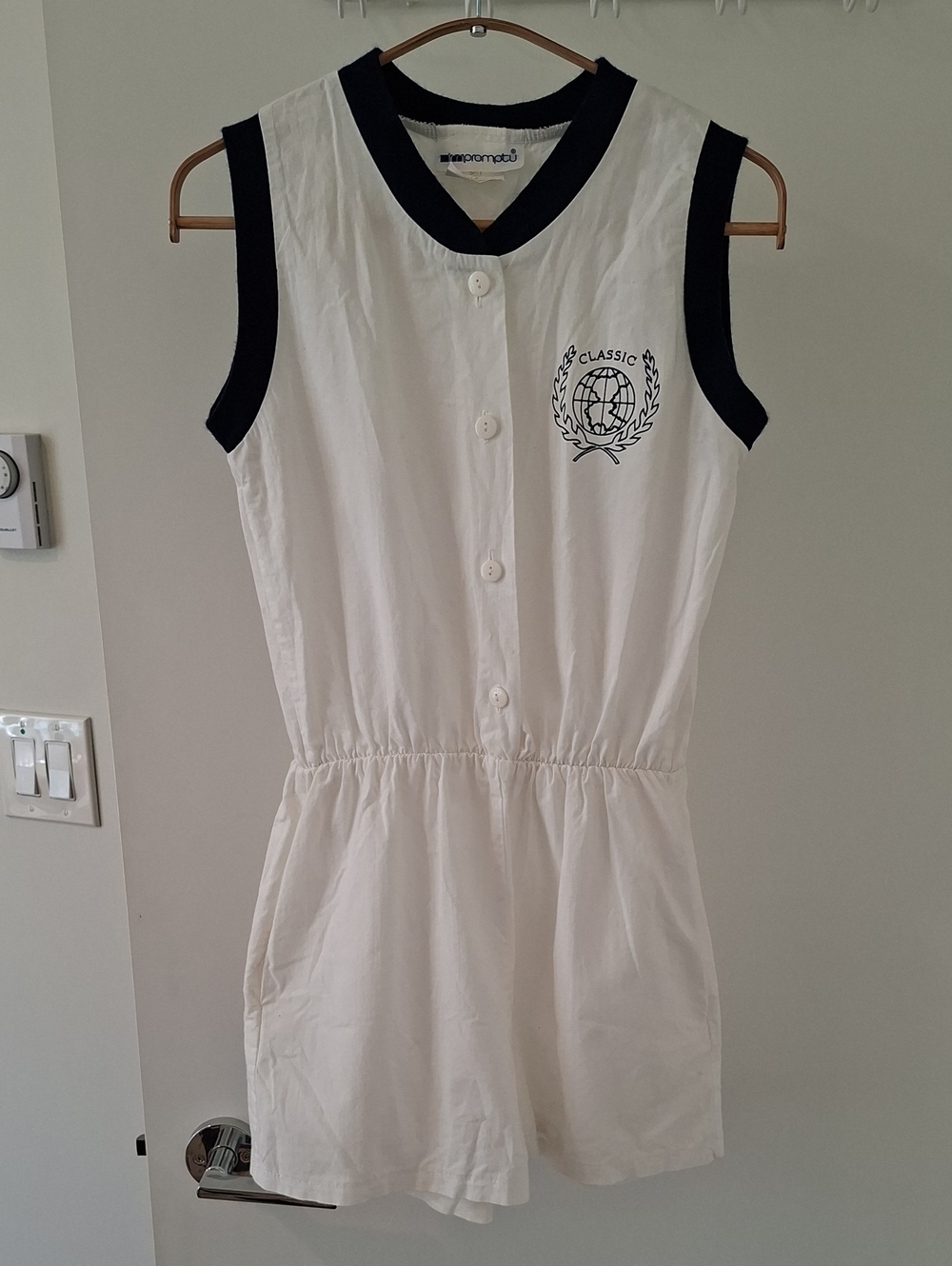 Vintage Super Cute 70's/80's 100% Cotton White & Navy Tennis Romper (Size XS/S)